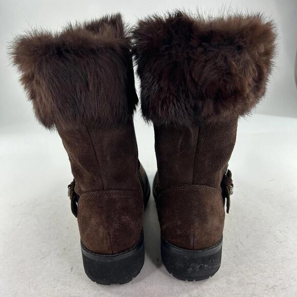 Stuart WeitzmanSuede Fur Trim Combat Boot US 8.5 Espresso Brown Midcalf Boots - Picture 6 of 13